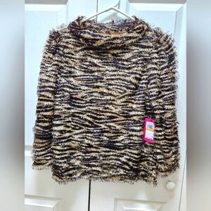 Vince Camuto Women's Eyelash Zebra Falcon Animal Print Mock-Neck Top Size Small